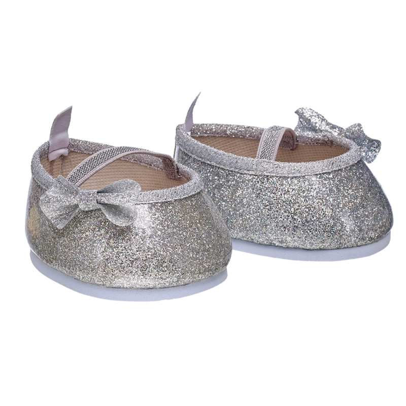ZAPATOS BUILD A BEAR PLATEADOS CON MOÑO BRILLANTE - 1