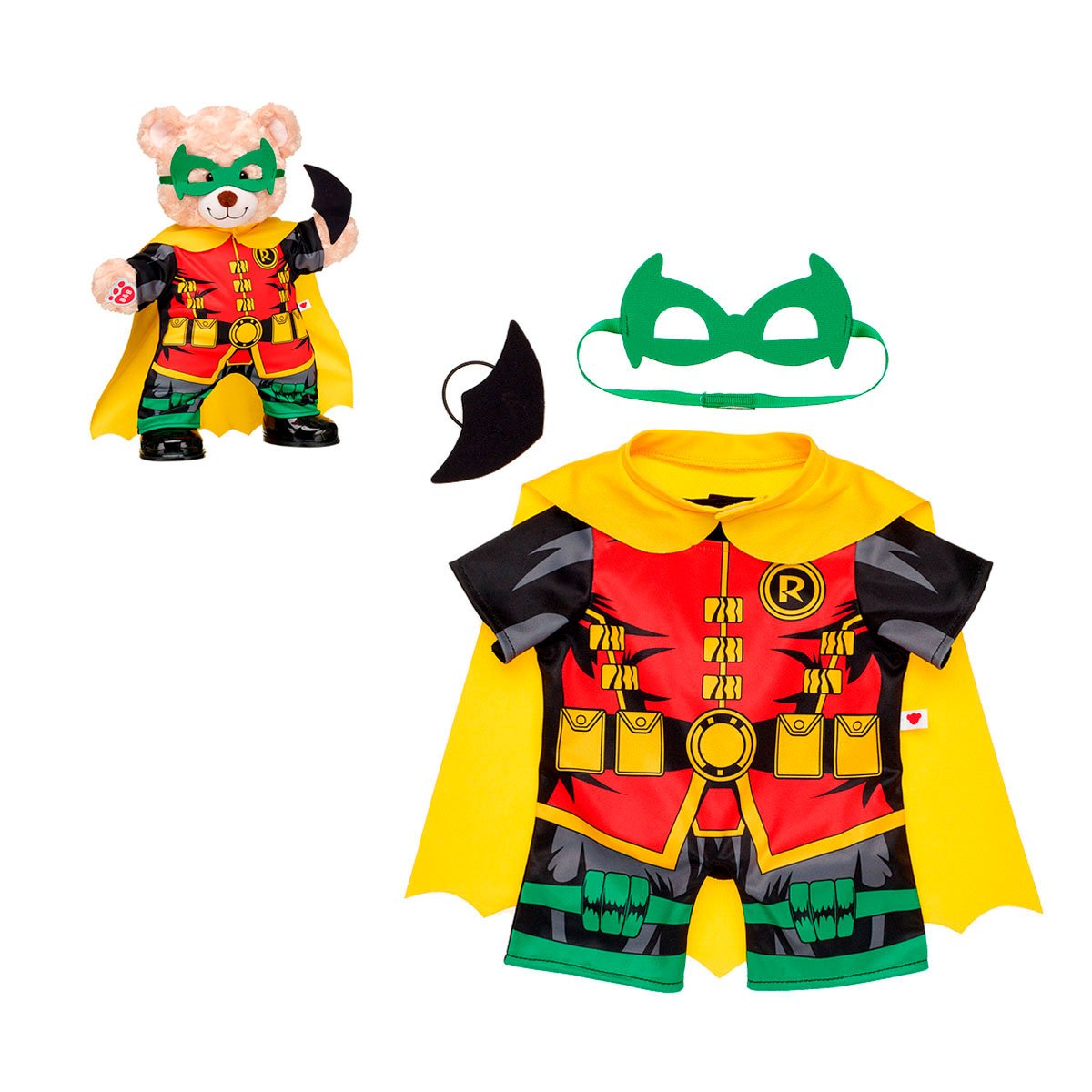 DISFRAZ ROBIN BUILD A BEAR CON CAPA Y ANTIFAZ VERDE - 1