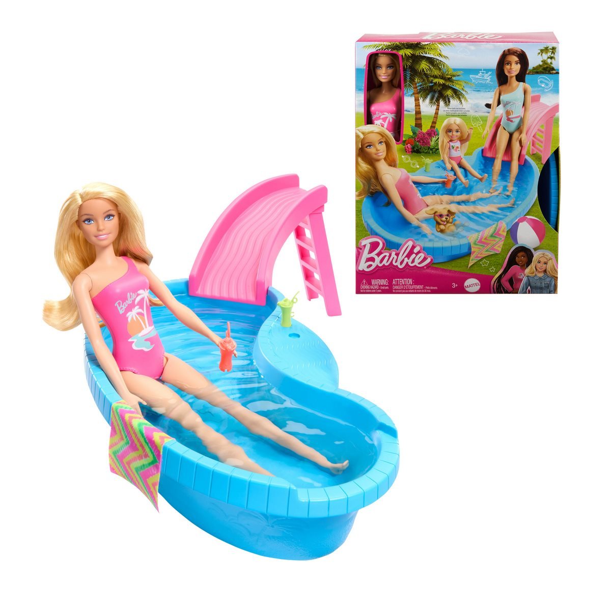 MUÑECA BARBIE SET JUEGO ALBERCA GLAM CON TOBOGAN - 1