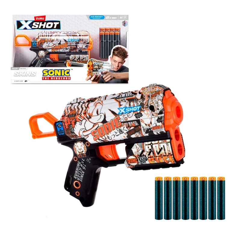 LANZADOR DE DARDOS X SHOT FLUX SKINS SONIC 8 DARDOS - RETRO - 1
