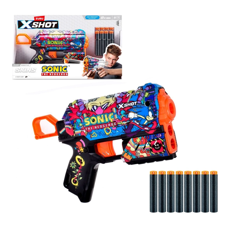 LANZADOR DE DARDOS X SHOT FLUX SKINS SONIC CON 8 DARDOS - 1