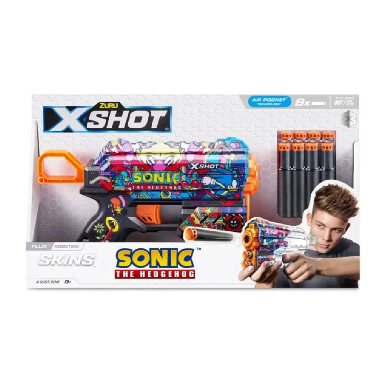 LANZADOR DE DARDOS X SHOT FLUX SKINS SONIC CON 8 DARDOS - 3
