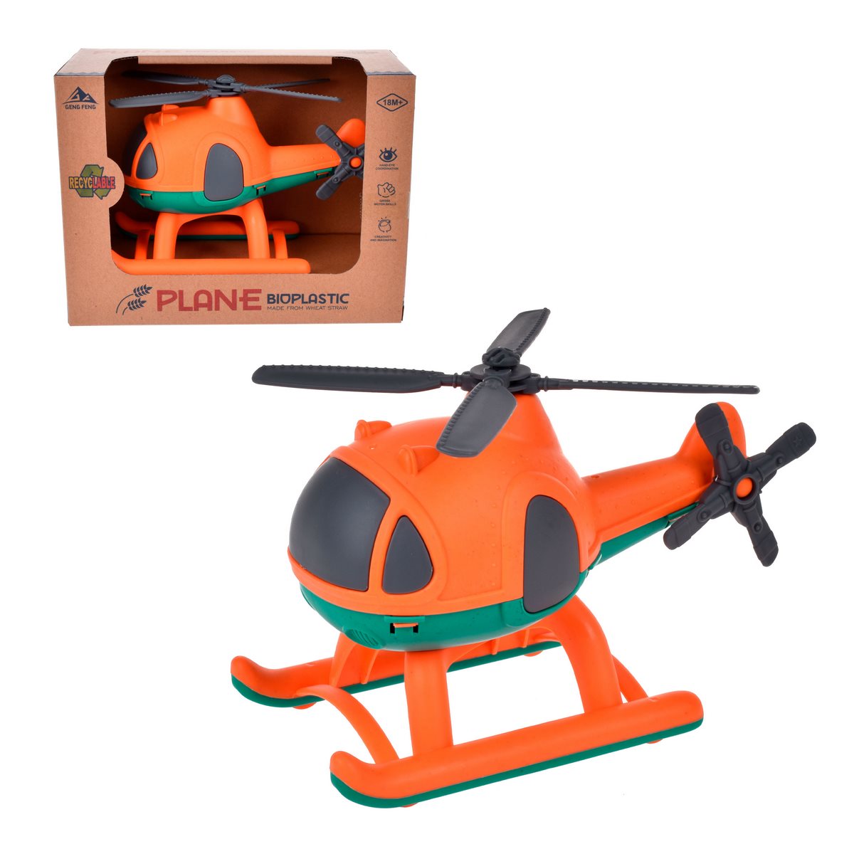 HELICOPTERO ANSALDO 17 CM MATERIAL RECICLADO NARANJO - 2