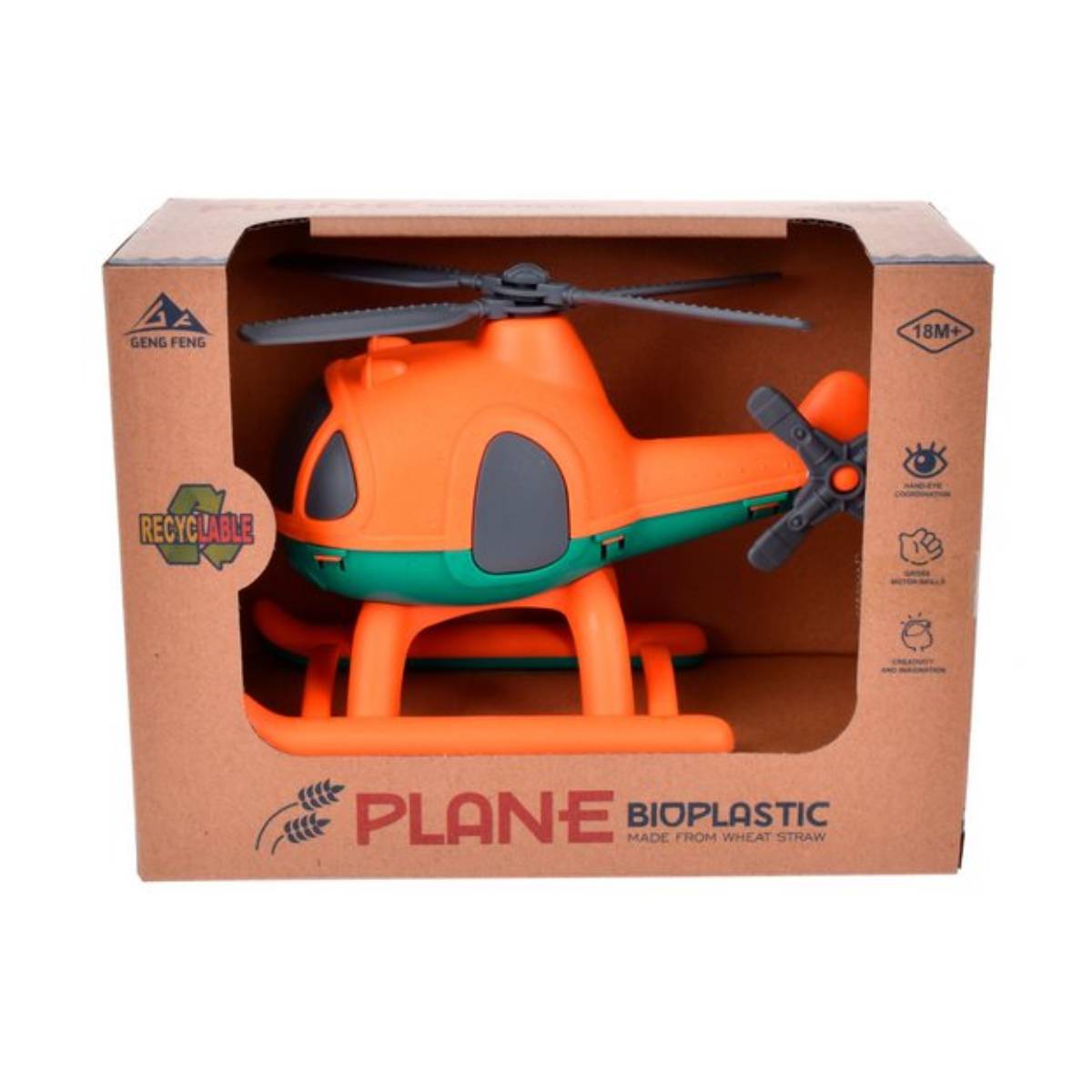 HELICOPTERO ANSALDO 17 CM MATERIAL RECICLADO NARANJO - 3