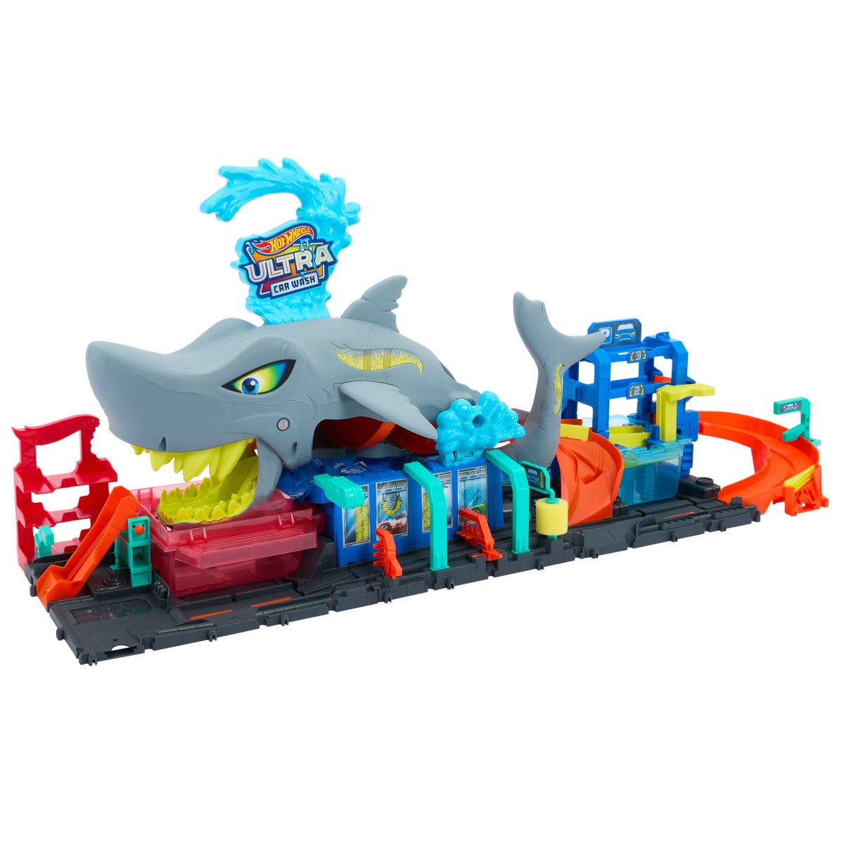 HOT WHEELS CITY PISTA JUGUETE LAVADO DE AUTOS MEGA TIBURON - 2