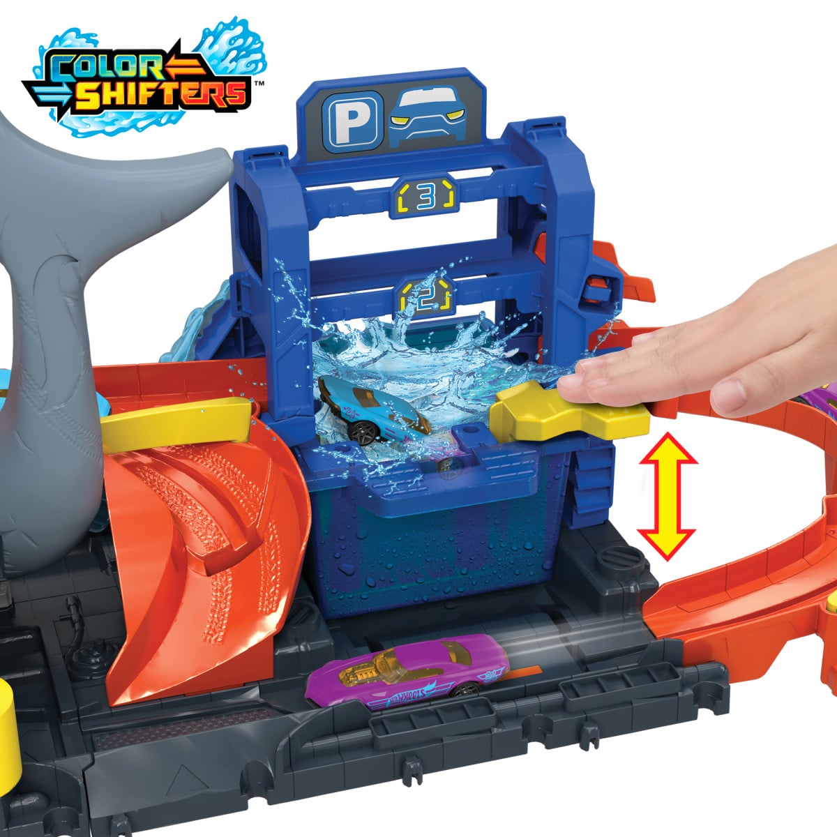HOT WHEELS CITY PISTA JUGUETE LAVADO DE AUTOS MEGA TIBURON - 3