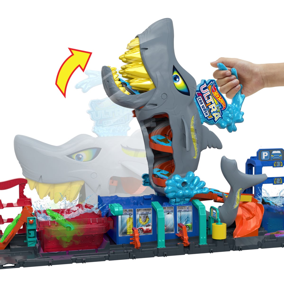 HOT WHEELS CITY PISTA JUGUETE LAVADO DE AUTOS MEGA TIBURON - 4