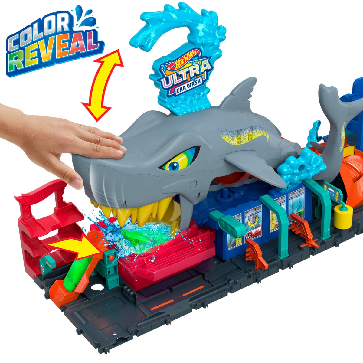 HOT WHEELS CITY PISTA JUGUETE LAVADO DE AUTOS MEGA TIBURON - 5