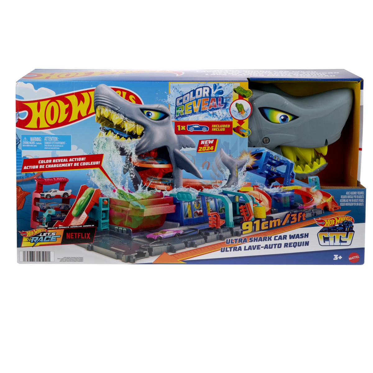 HOT WHEELS CITY PISTA JUGUETE LAVADO DE AUTOS MEGA TIBURON - 6