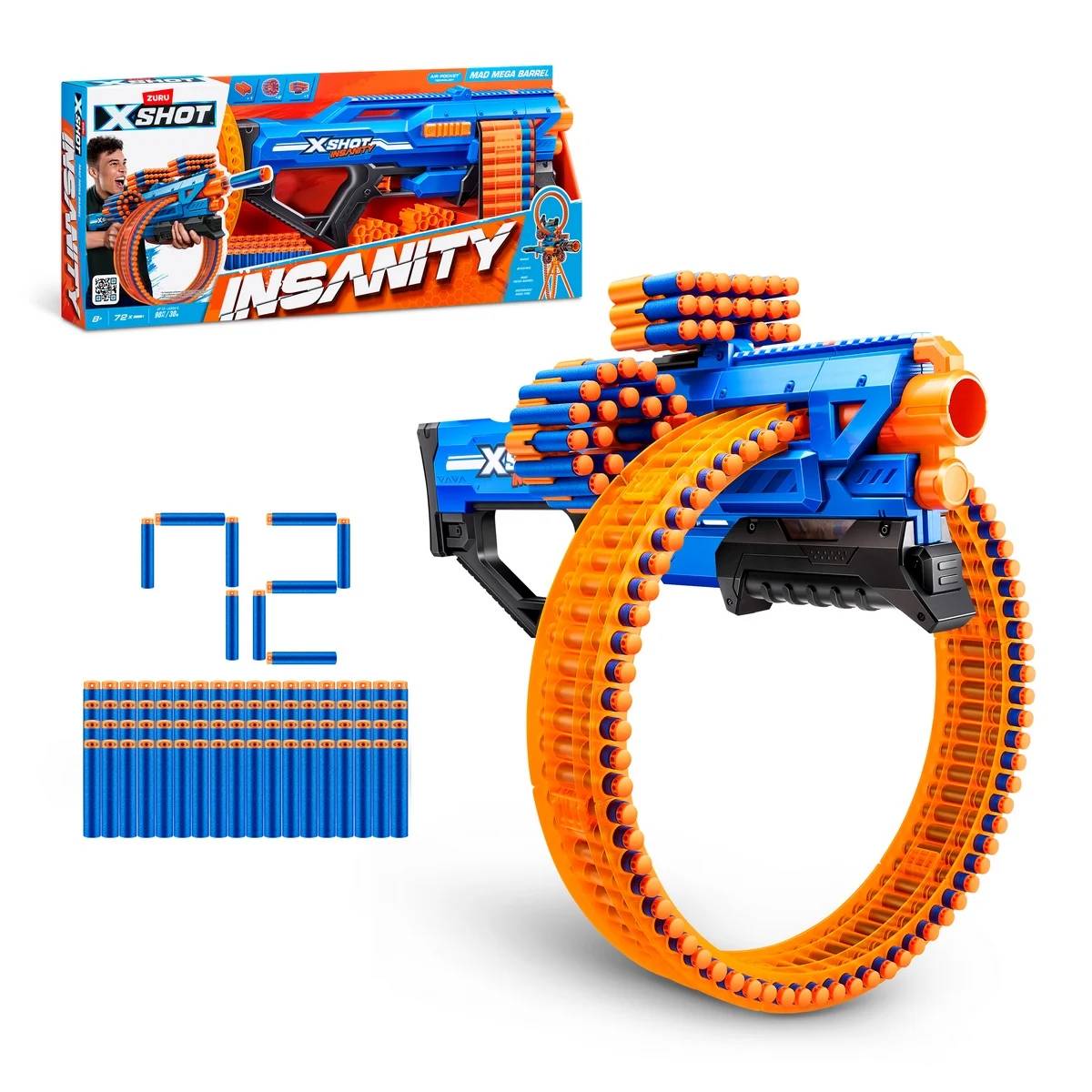 LANZA DARDOS X-SHOT INSANITY MAD MEGA BARREL CON 72 DARDOS - 1