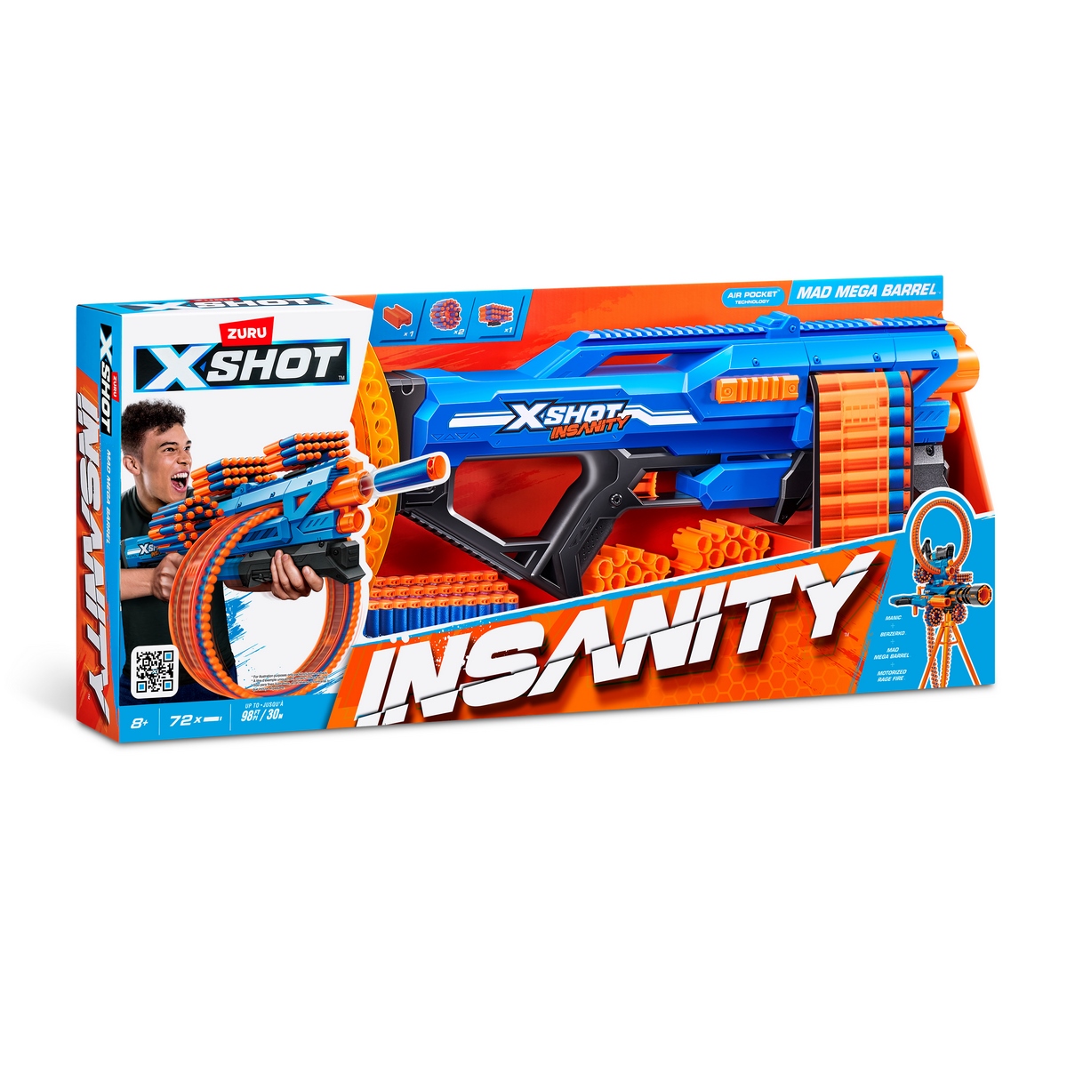 LANZA DARDOS X-SHOT INSANITY MAD MEGA BARREL CON 72 DARDOS - 7