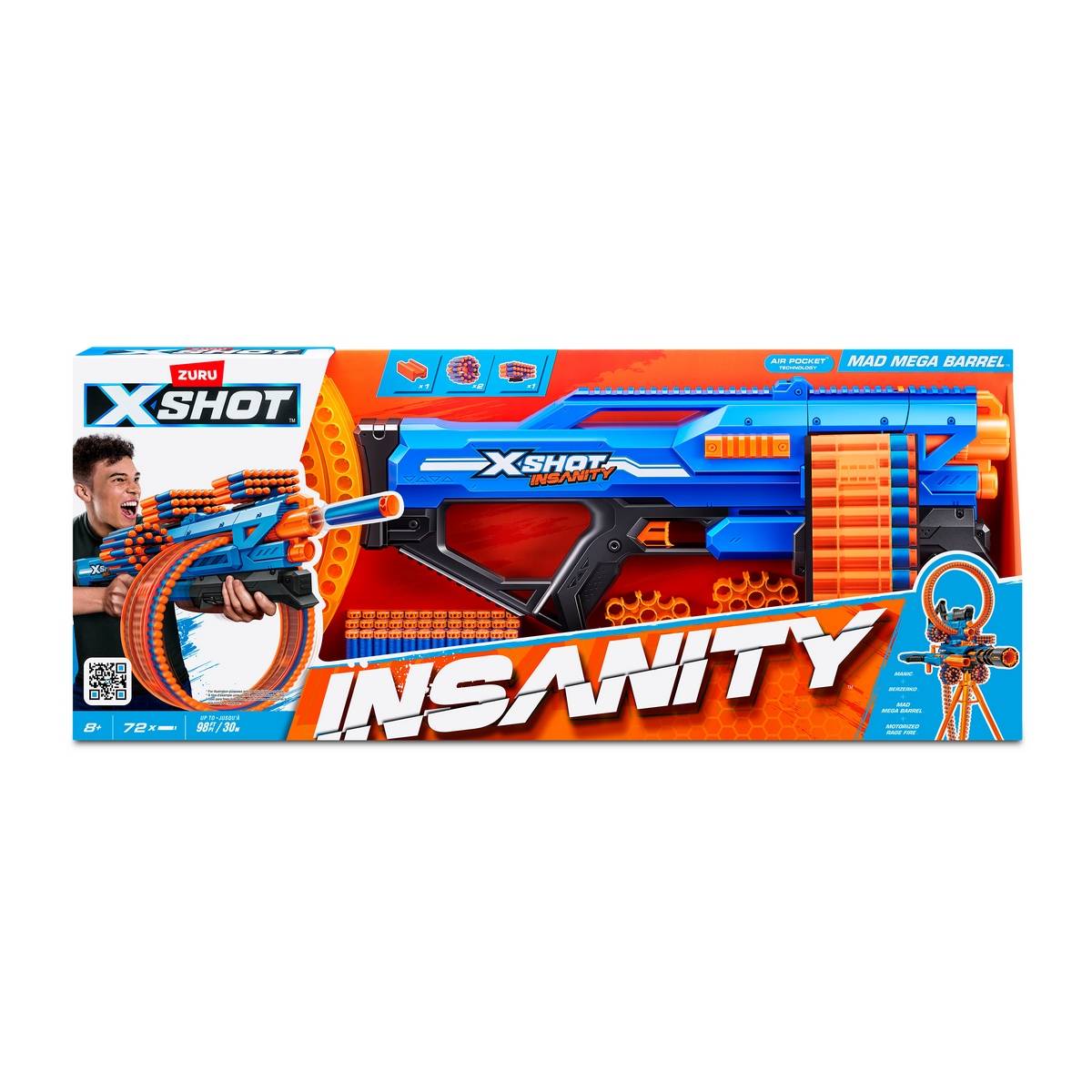 LANZA DARDOS X-SHOT INSANITY MAD MEGA BARREL CON 72 DARDOS - 8