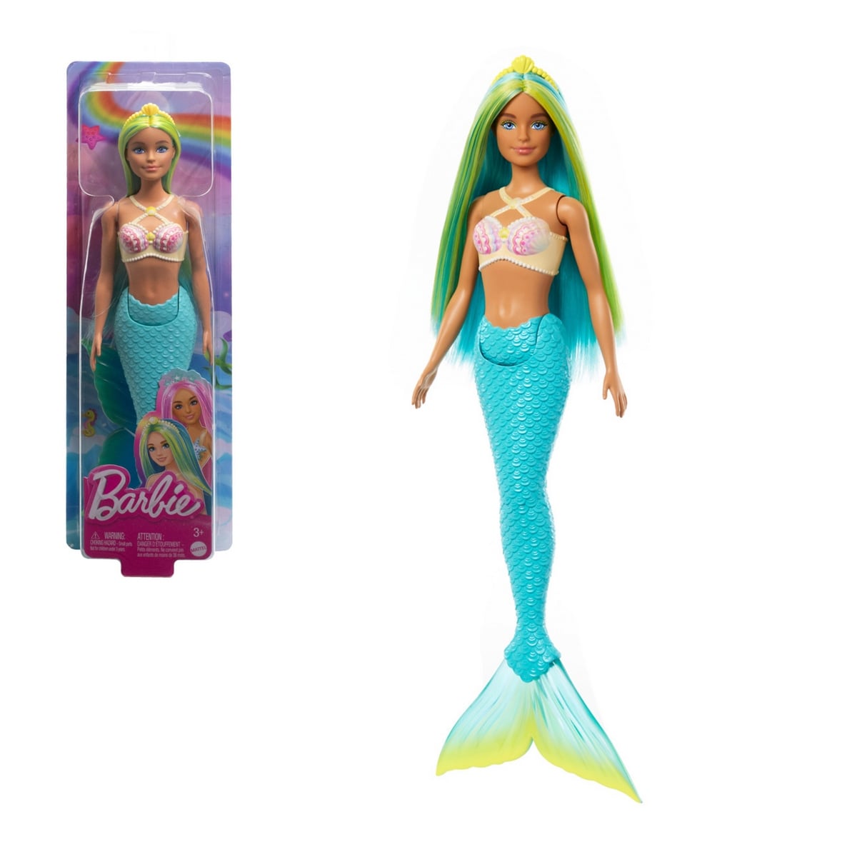MUÑECA BARBIE SIRENA CABELLO DE COLORES CELESTE - 1