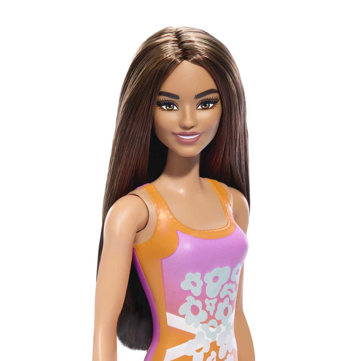MUÑECA BARBIE PLAYA TRAJE DE BAÑO NARANJA FLORES TROPICALES - 2