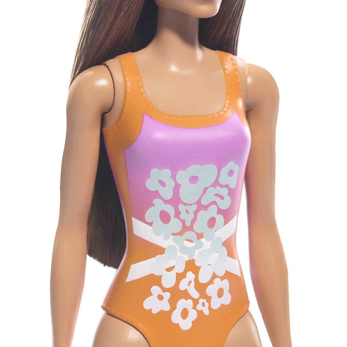 MUÑECA BARBIE PLAYA TRAJE DE BAÑO NARANJA FLORES TROPICALES - 5