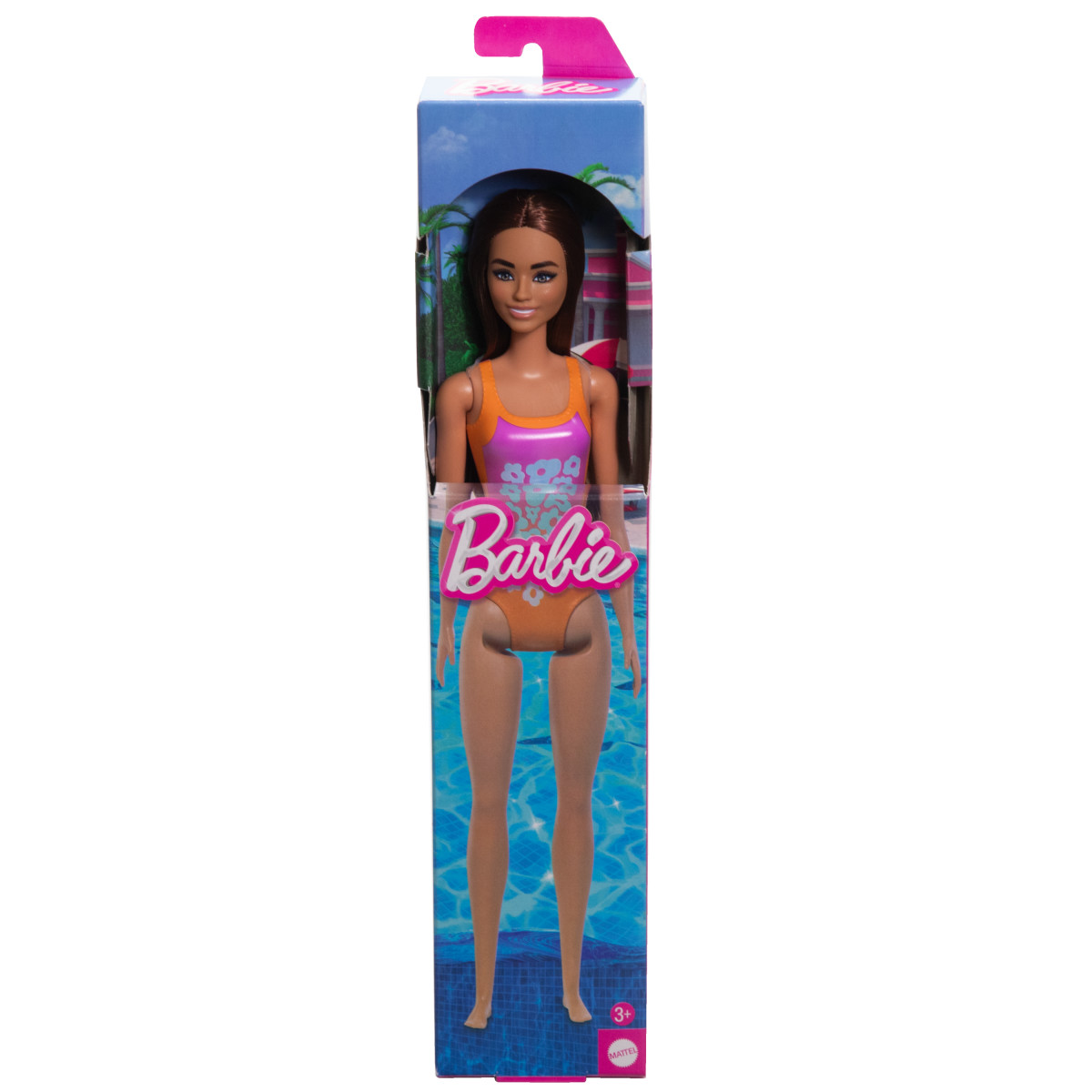 MUÑECA BARBIE PLAYA TRAJE DE BAÑO NARANJA FLORES TROPICALES - 6