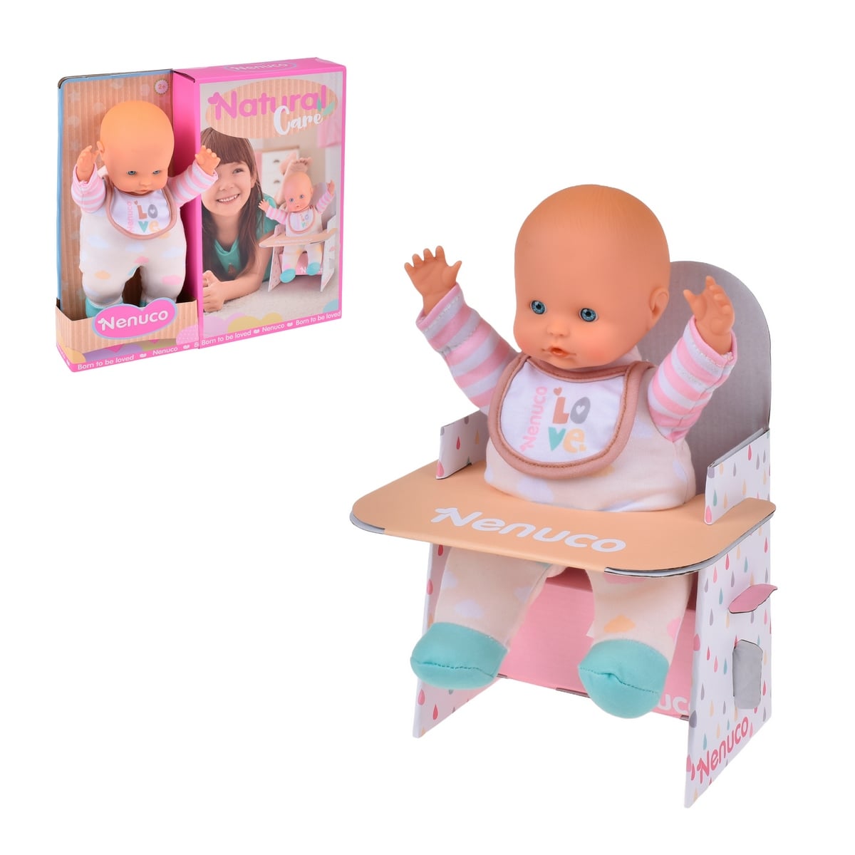 MUÑECA NENUCO CUIDADO NATURAL PARA BEBE EN SILLITA DE COMER - 1