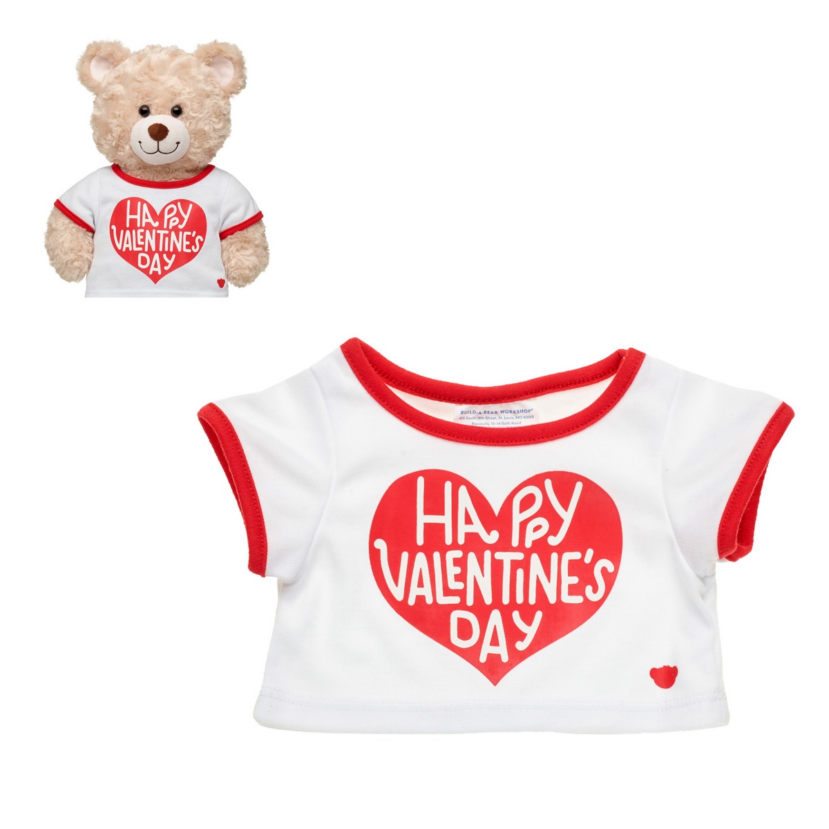 CAMISETA BUILD A BEAR CORAZON SAN VALENTIN ROJA Y BLANCA - 2