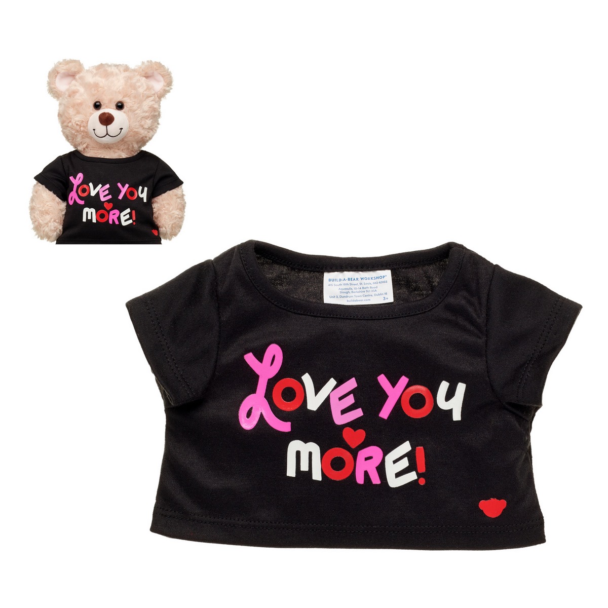 POLERA BUILD A BEAR NEGRA MENSAJE TE AMO MAS - 1