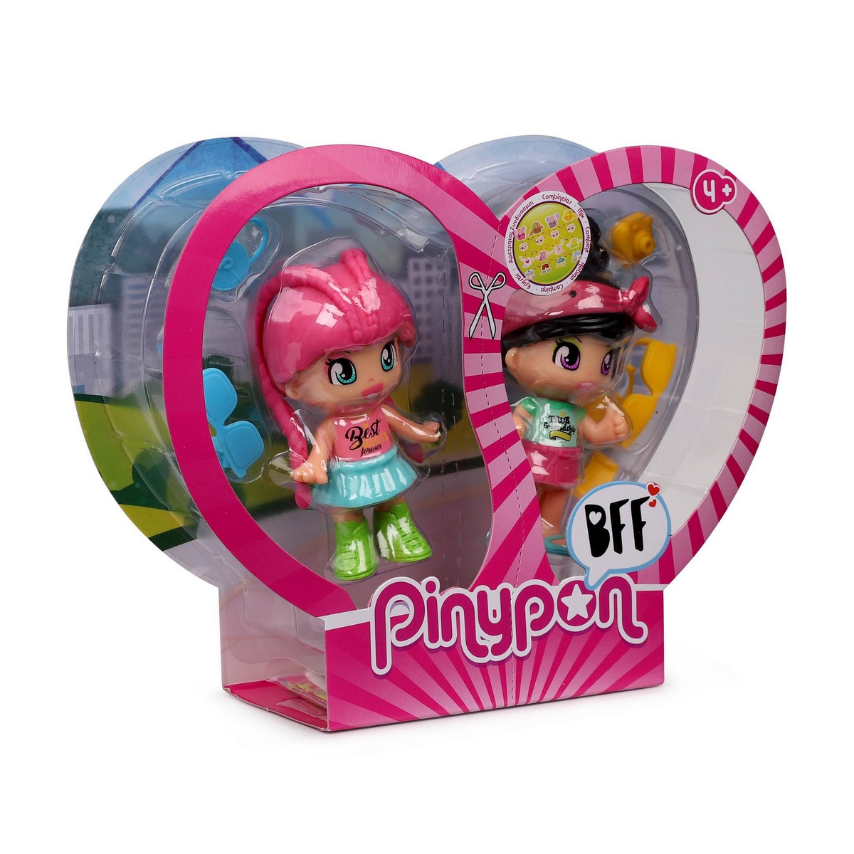 MUÑECAS PINYPON PACK 2 MEJORES AMIGAS CABELLO NEGRO Y ROSADO - 2