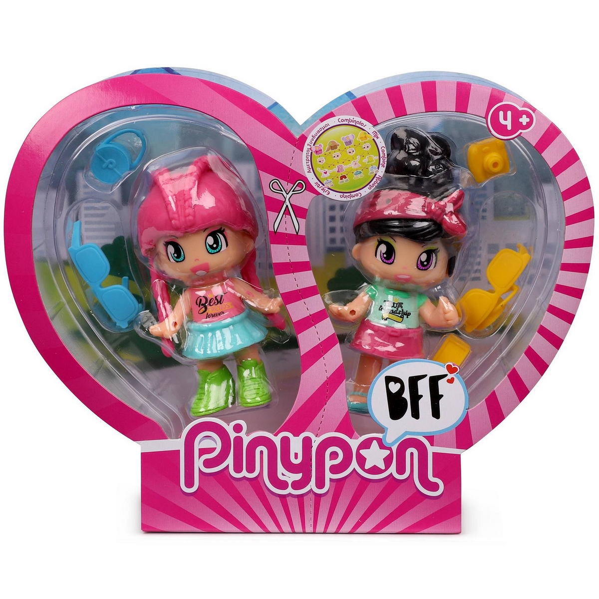 MUÑECAS PINYPON PACK 2 MEJORES AMIGAS CABELLO NEGRO Y ROSADO - 3