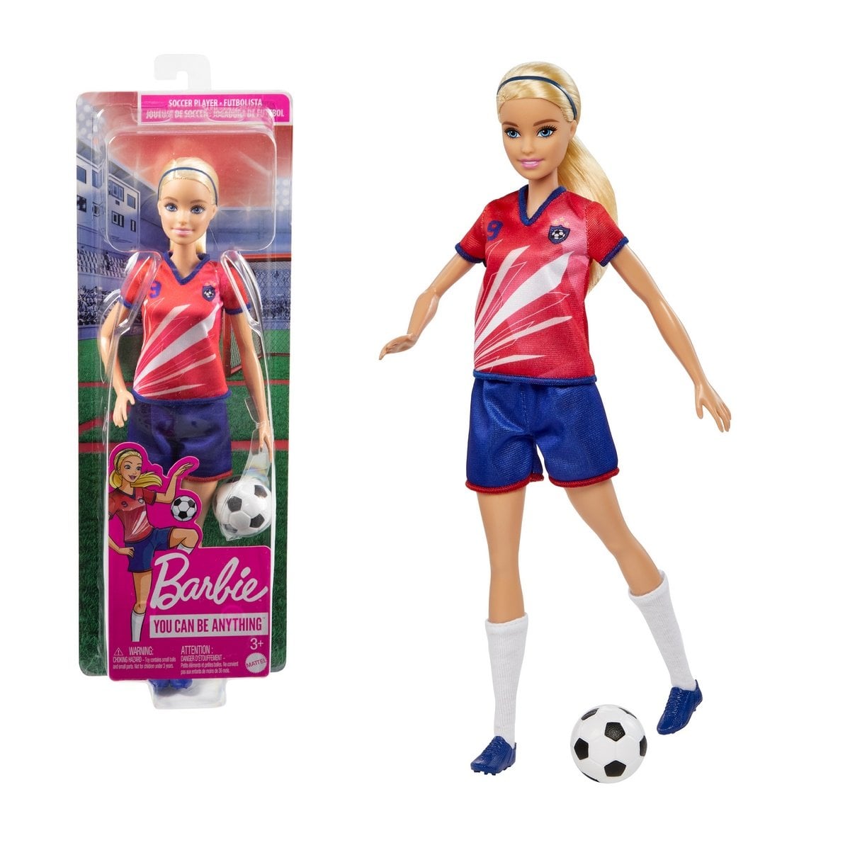 MUÑECA BARBIE JUGADORA DE FUTBOL UNIFORME ROJO - 1
