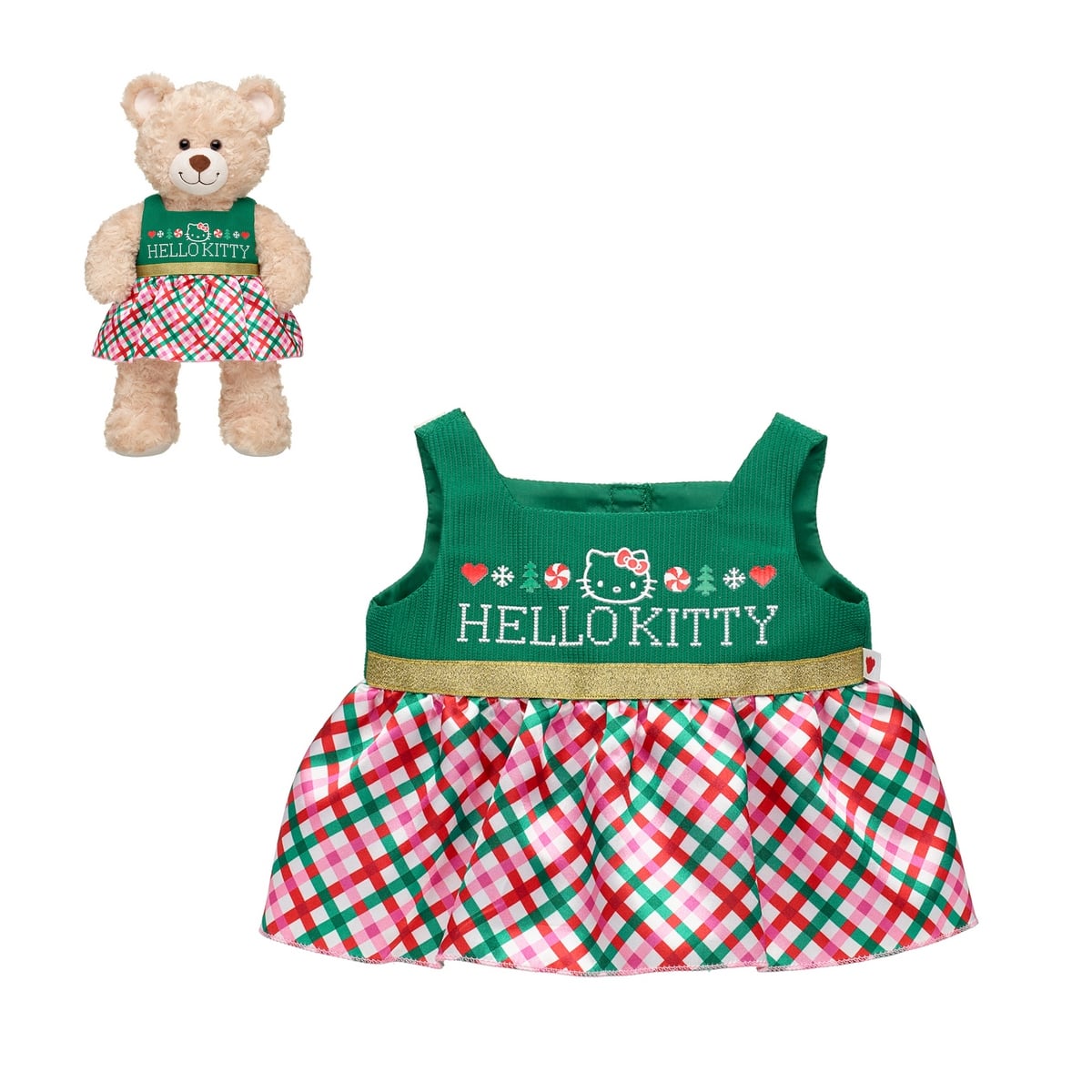 VESTIDO HELLO KITTY BUILD A BEAR A CUADROS FESTIVO - 1