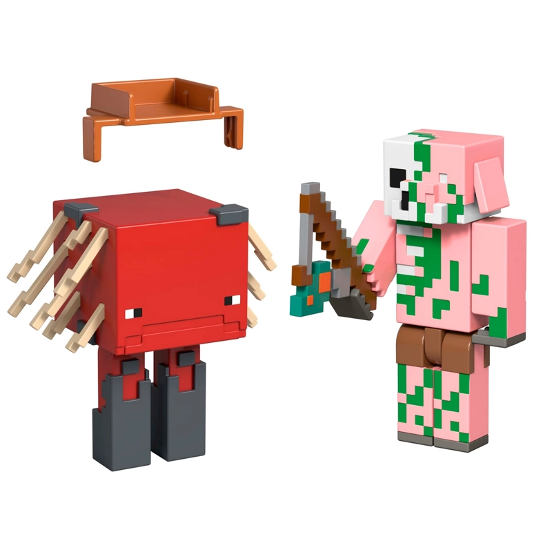 MINECRAFT FIGURA 8CM CRAFTING 2-PACK-PIGLIN ZOMBIE Y STRIDER - 1