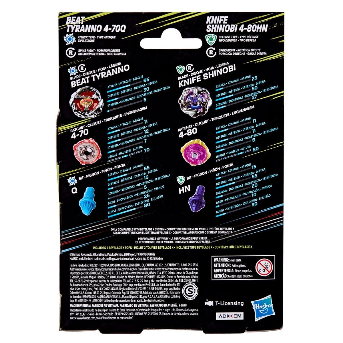 BEYBLADE DUAL PACK X-BEAT TYRANNO 4-70Q-KNIFE SHINOBI 4-80HN - 4