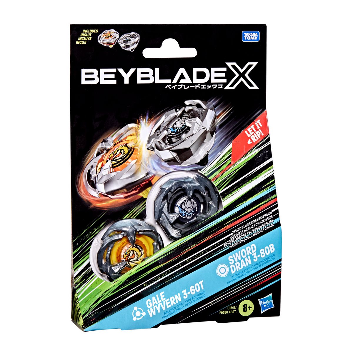 BEYBLADE DUAL PACK X - GALE WYVERN 3-60T - SWORD DRAN 3-80B - 6
