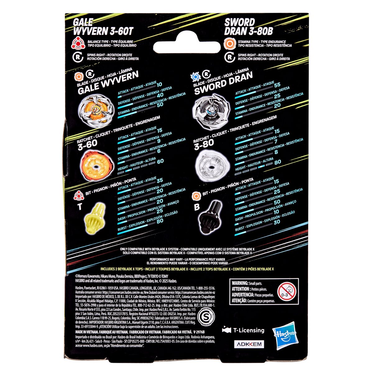 BEYBLADE DUAL PACK X - GALE WYVERN 3-60T - SWORD DRAN 3-80B - 7