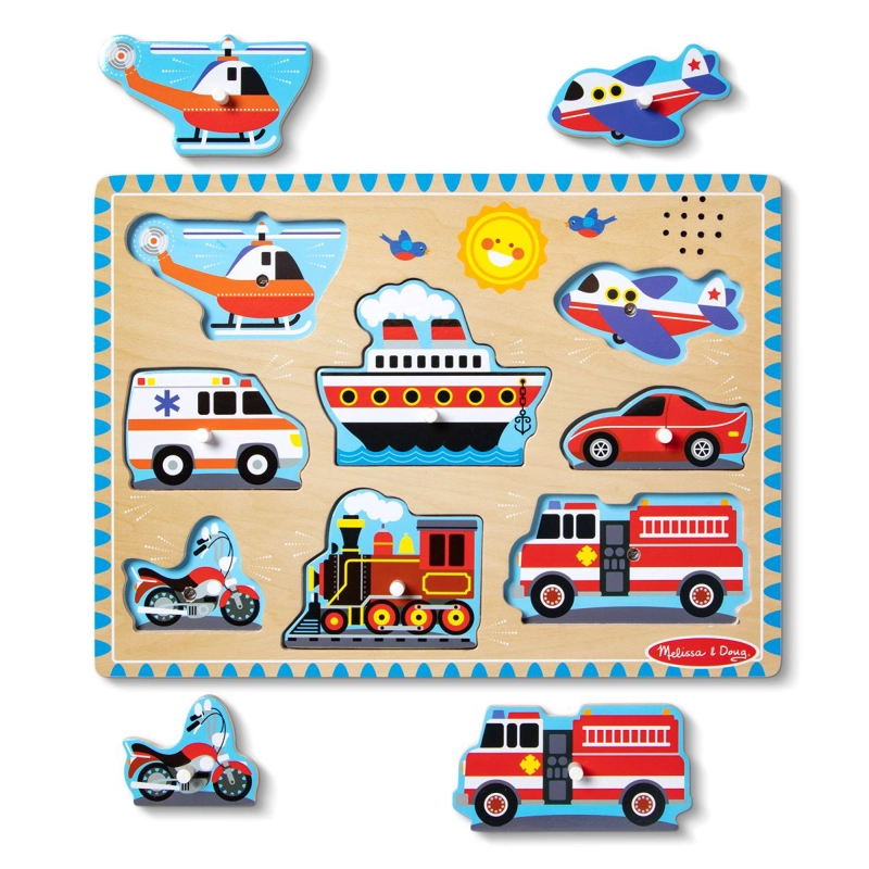 PUZZLE ENCAJE DE MADERA LA GRANJA CON SONIDO MELISSA AND DOUG - VEHICULOS - 1