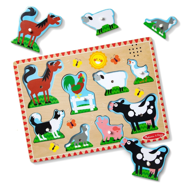 PUZZLE ENCAJE DE MADERA LA GRANJA CON SONIDO MELISSA AND DOUG - ANIMALES DE GRANJA - 1