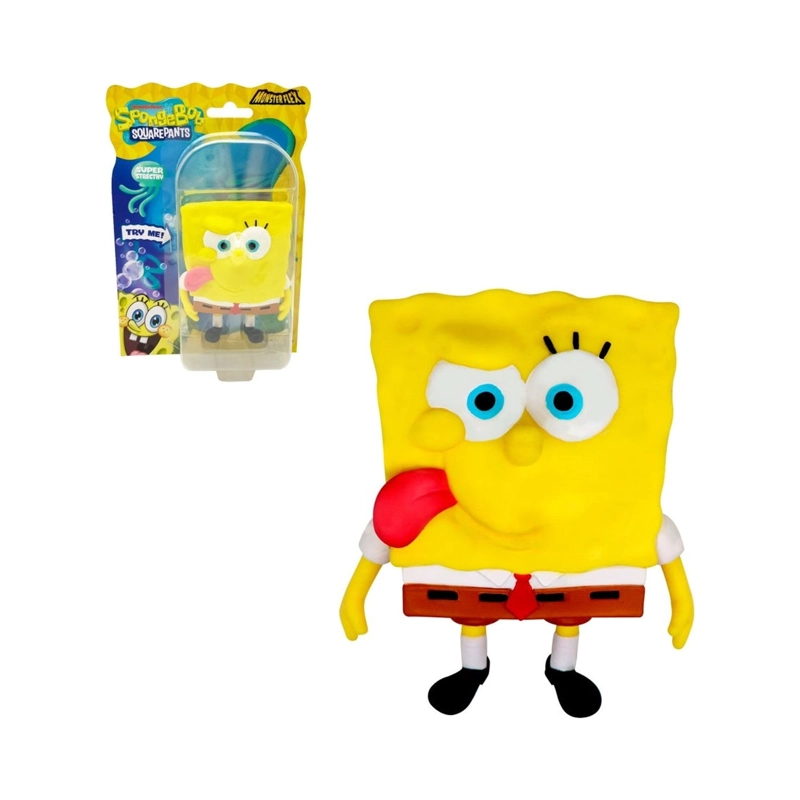 FIGURA STRECH DE GOMA DE 11 A 15 CMS QUE SE ESTIRA BOB ESPONJA -  BOB ESPONA LENGUA AFUERA - 1