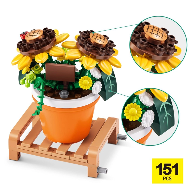 SET DE BLOQUES GARDEN MAX - CON DIFERENTES MODELOS DE PIEZAS - POT SUNFLOWER - 6