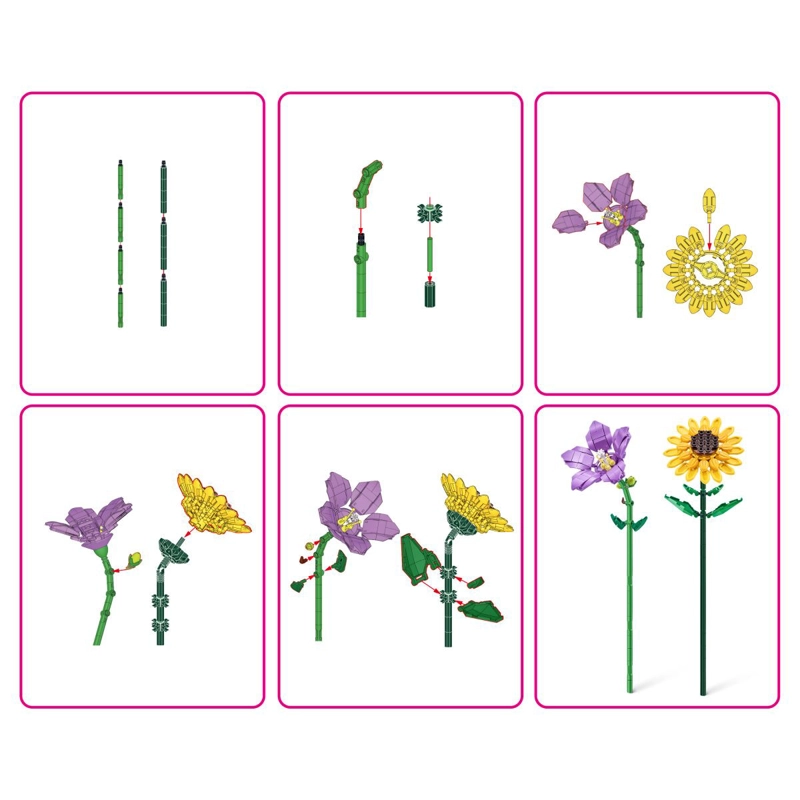 SET BLOQUES FLORES MAX - CON DIFERENTES MODELOS DE PIEZAS - PLATYCODON Y GIRASOL - 5