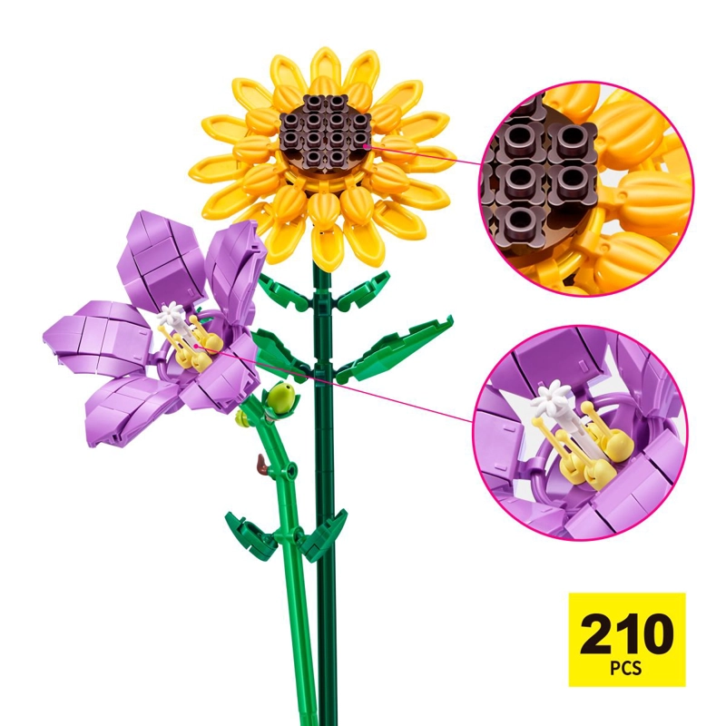 SET BLOQUES FLORES MAX - CON DIFERENTES MODELOS DE PIEZAS - PLATYCODON Y GIRASOL - 6