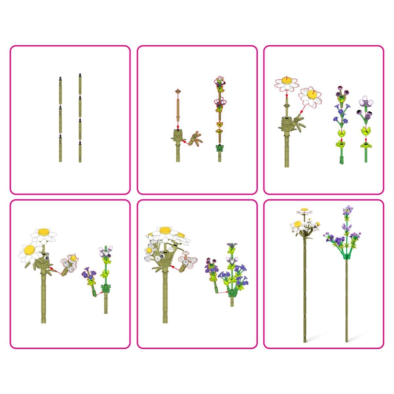 SET BLOQUES FLORES MAX - CON DIFERENTES MODELOS DE PIEZAS - DAISY Y LAVANDA - 5