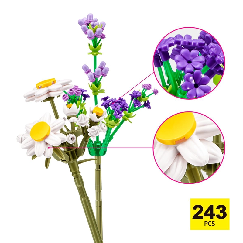 SET BLOQUES FLORES MAX - CON DIFERENTES MODELOS DE PIEZAS - DAISY Y LAVANDA - 6