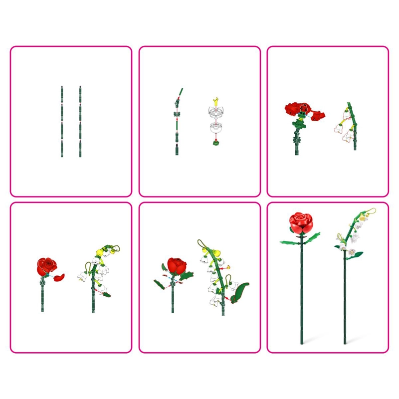 SET BLOQUES FLORES MAX- CON DIFERENTES MODELOS DE PIEZAS - LILY DEL VALLE Y ROSA - 5