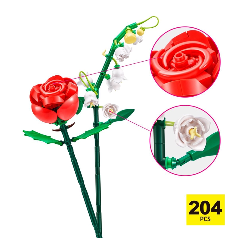 SET BLOQUES FLORES MAX- CON DIFERENTES MODELOS DE PIEZAS - LILY DEL VALLE Y ROSA - 6