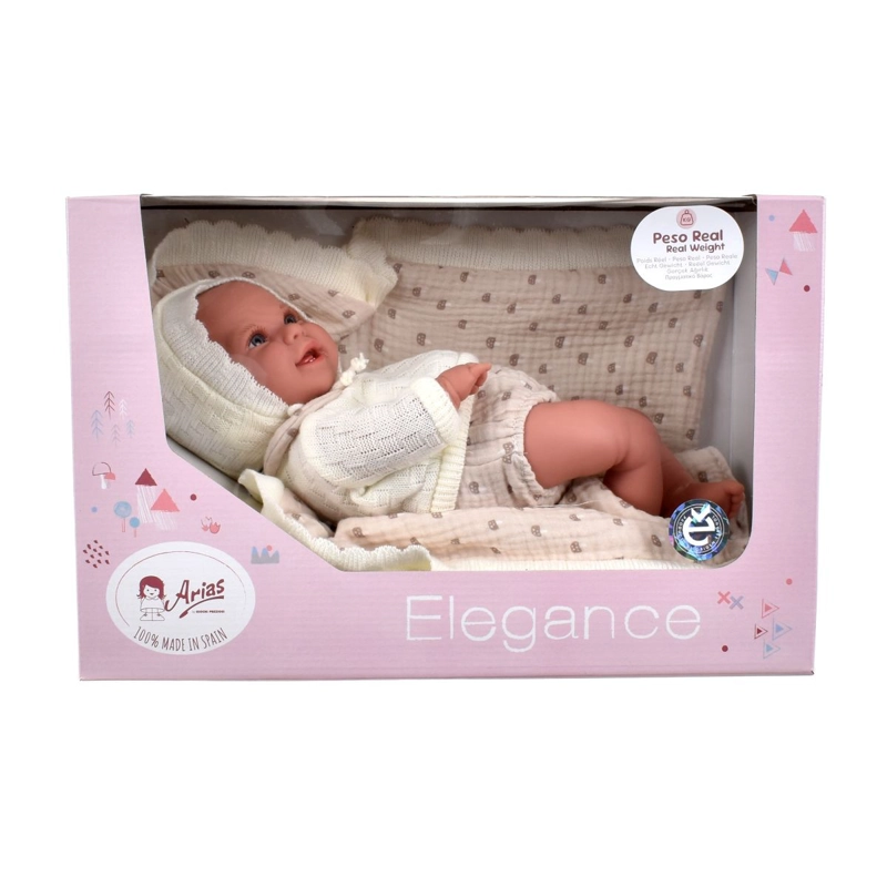 MUÑECO DE PESO ELEGANCE BABYTO BEIGE CON MANTA 35 CM ARIAS - 3