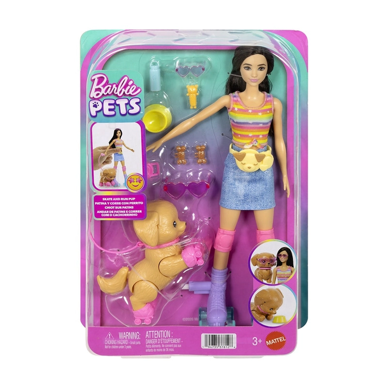 BARBIE PETS SKATE AND RUN MUÑECA CON PERRITO Y PATINES - 1