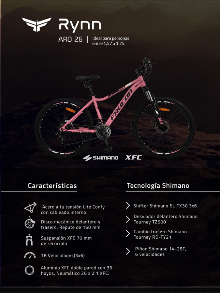 BICICLETA FAUCON RYNN ARO 26 MOUNTAIN BIKE MUJER - 2