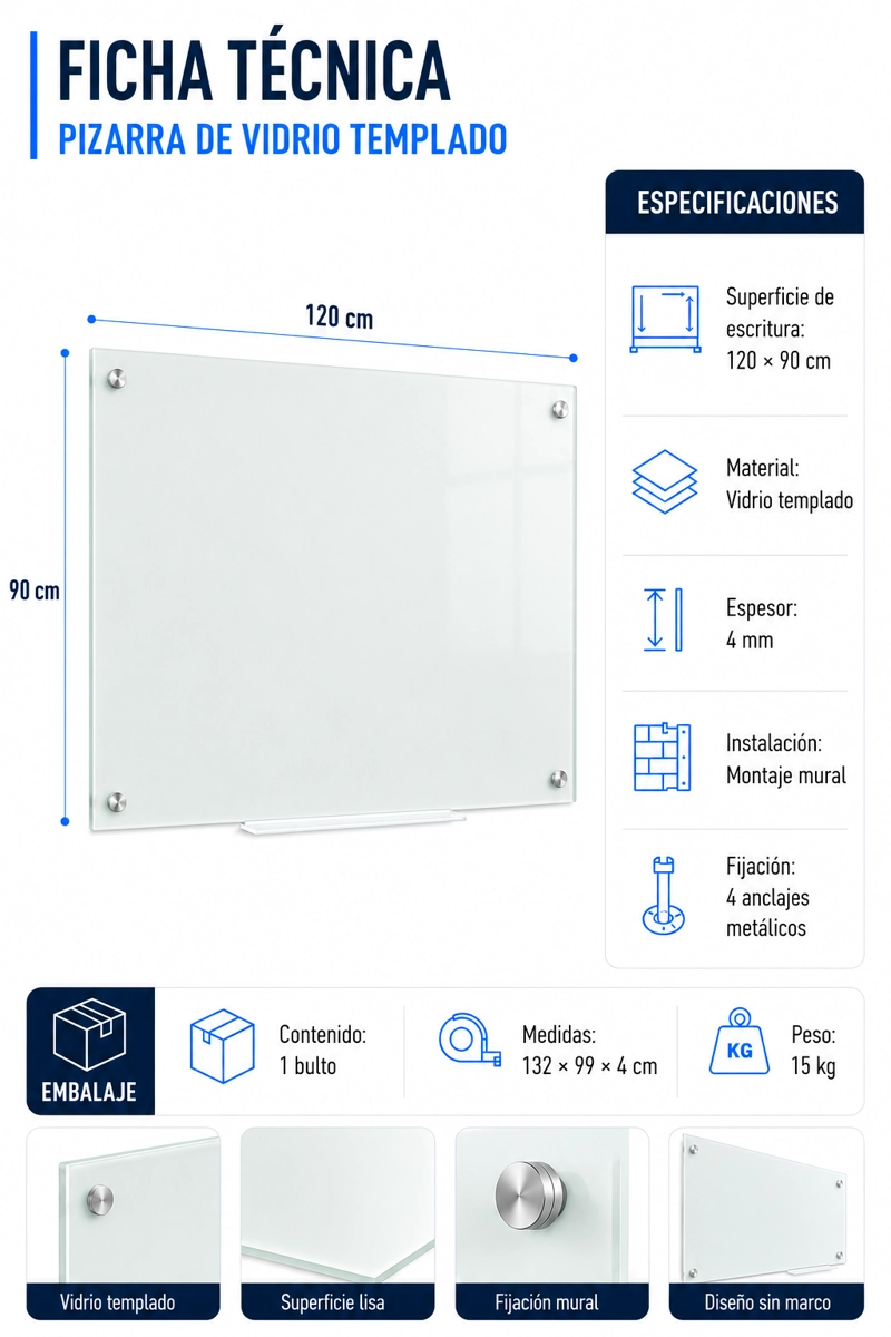 PIZARRA IGPRO VIDRIO TEMPLADO MAGNÉTICA 90X120CM - 5