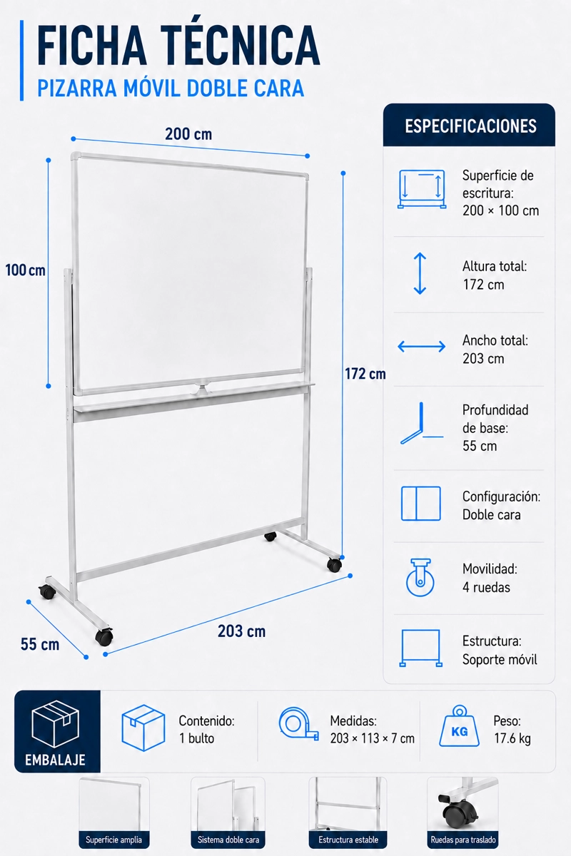 PIZARRA IGPRO MOVIL MAGNETICA 'CLASSIC MOVIL'  100X200CM - 4