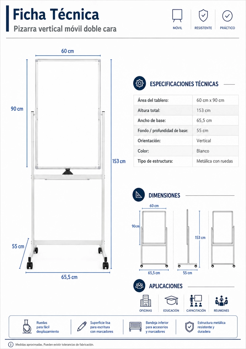 PIZARRA IGPRO MOVIL MAGNETICA 'CLASSIC MOVIL' 60X90CM - 5