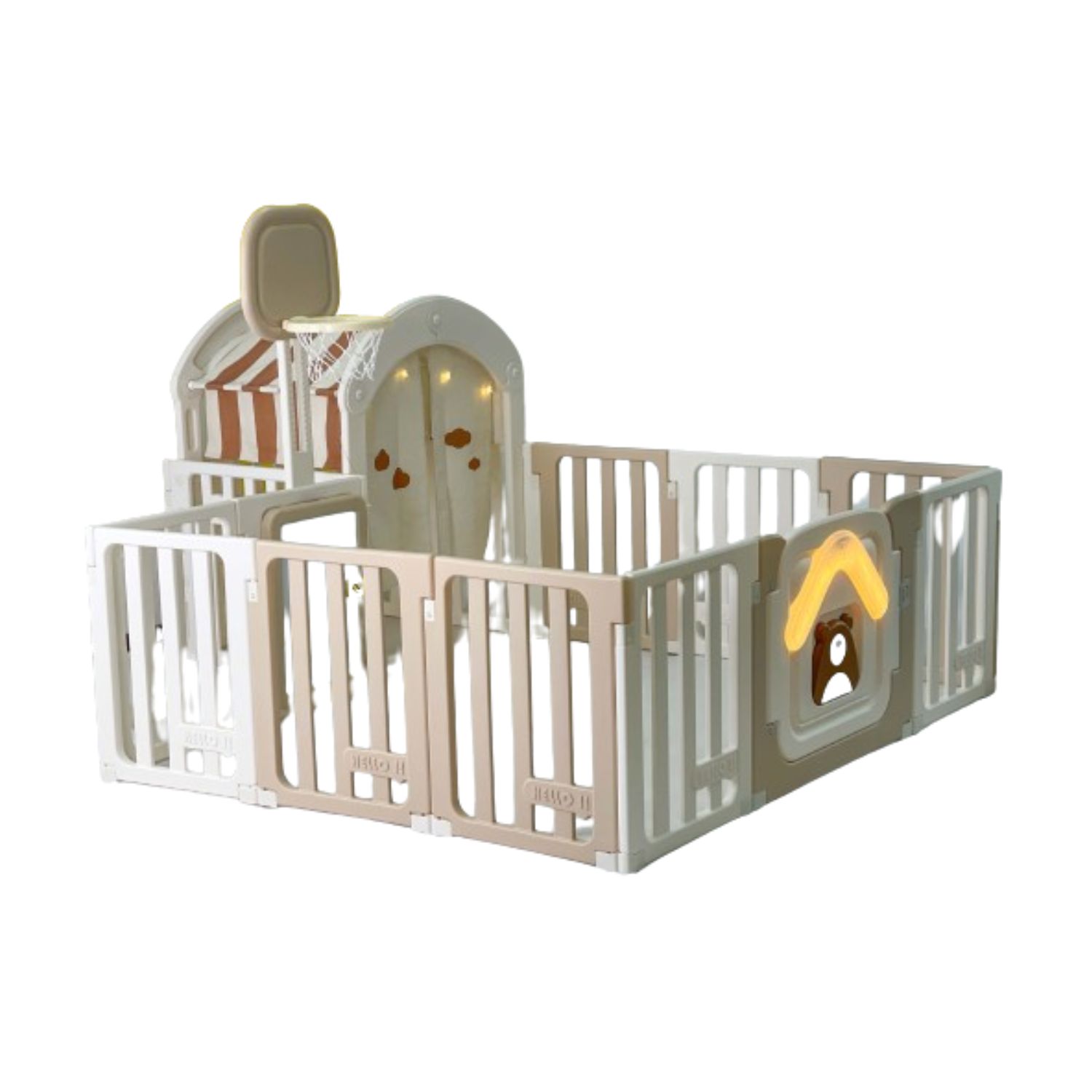 CORRAL INFANTIL IGPRO IGG8115 BEIGE PLEGABLE MAS ARO DE BALONCESTO CON CASITA - 1