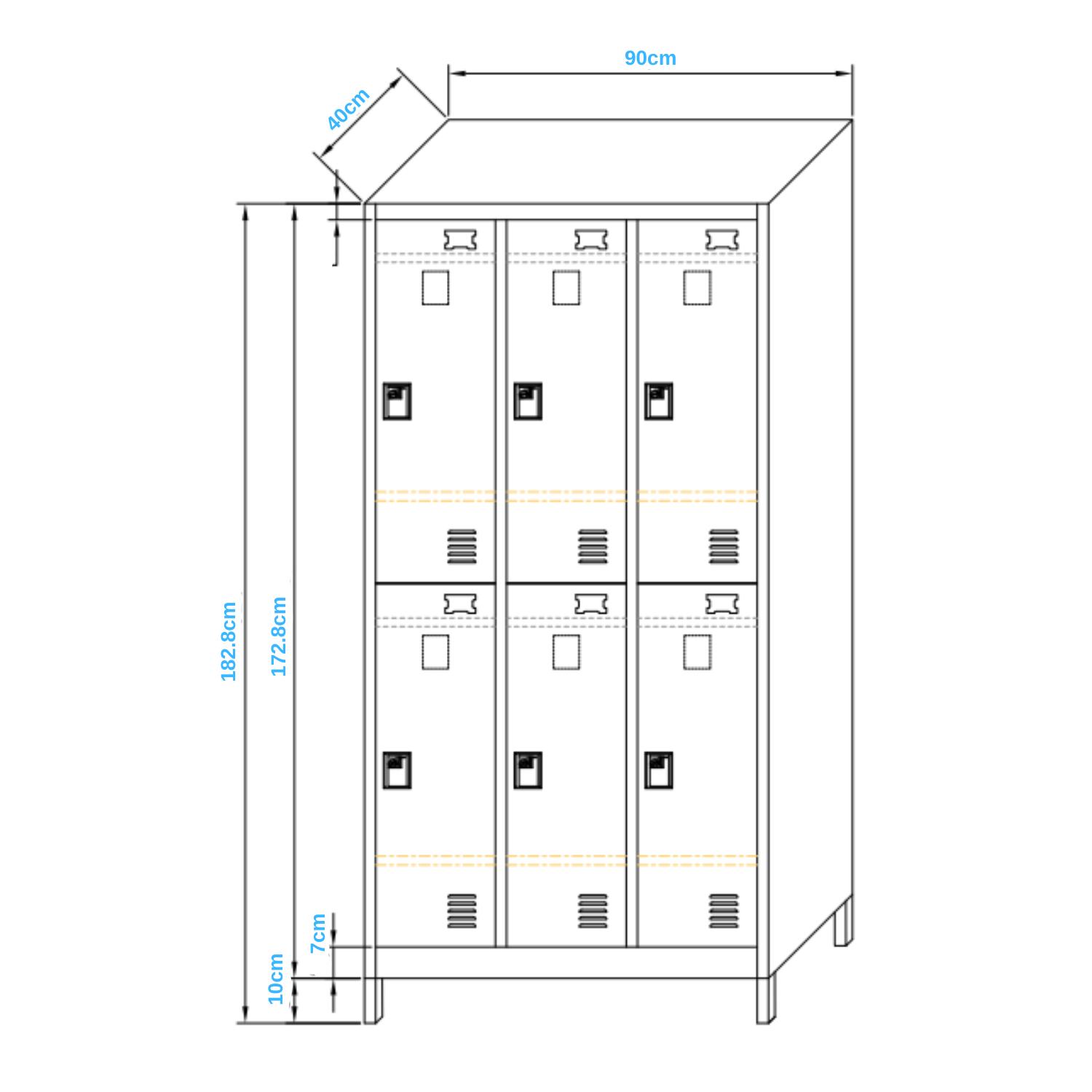 LOCKER 3 CUERPOS 6 CASILLEROS 183X90X40CM COLOR NEGRO - 5