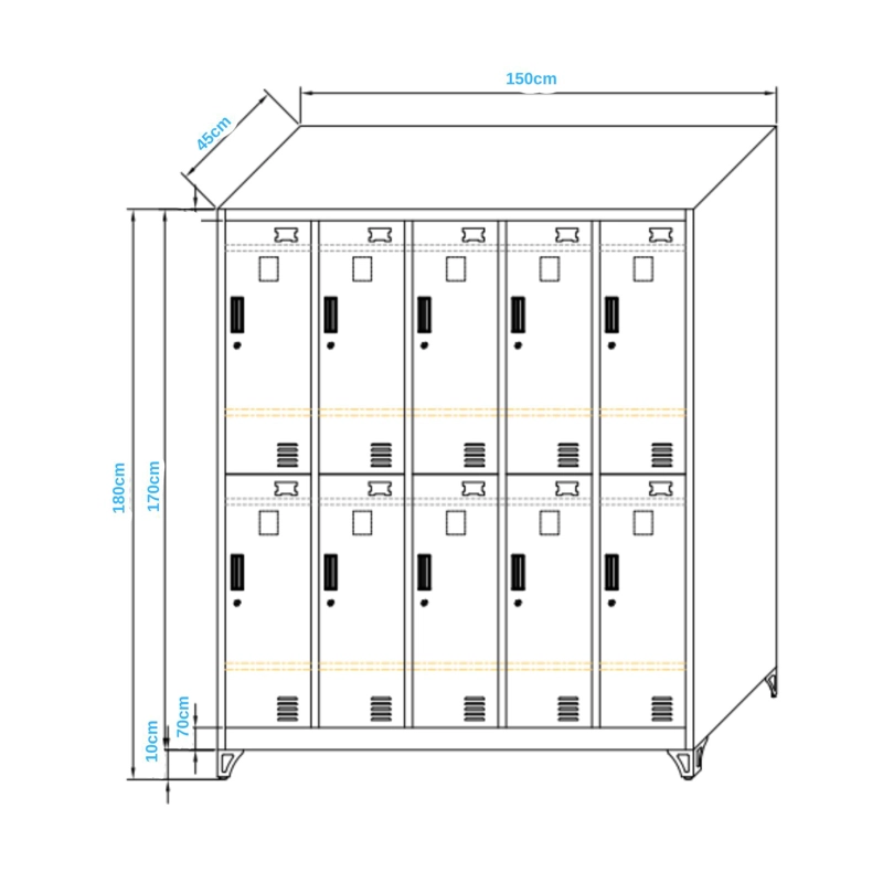 LOCKER 5 CUERPOS 10 CASILLEROS 180X150X45CM - 5